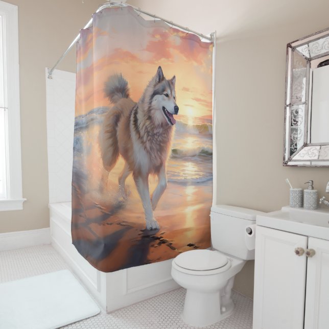 Rideaux De Douche Sandy Paws Alaskan Malamute Chien sur le coucher d (En situation)