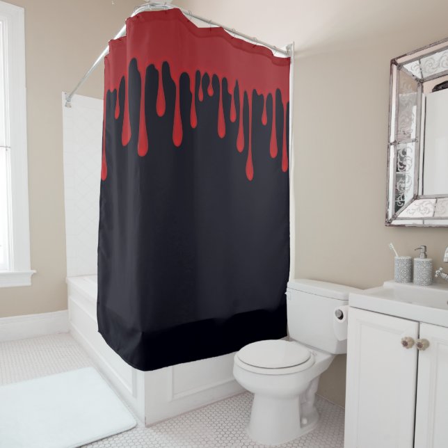 Rideaux De Douche Sang Noir qui Dégouline Rouge Halloween (En situation)