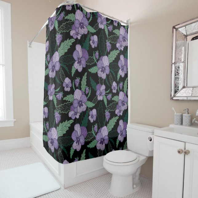 Rideaux De Douche Sansy floral avec feuillage sur Arrière - plan fon (En situation)
