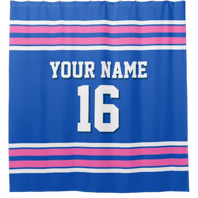 Rideaux De Douche Sapphire Blue Hot rose White Stripes Sports Jersey (Devant)