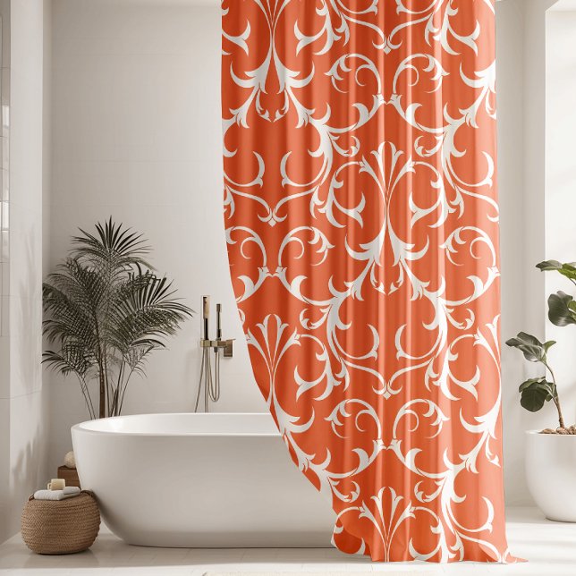 Rideaux De Douche Saumon classique et blanc Damas Floral (Créateur téléchargé)