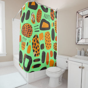 Rideaux De Douche "Savanna Pop : Vibes tribales en orange et noir"