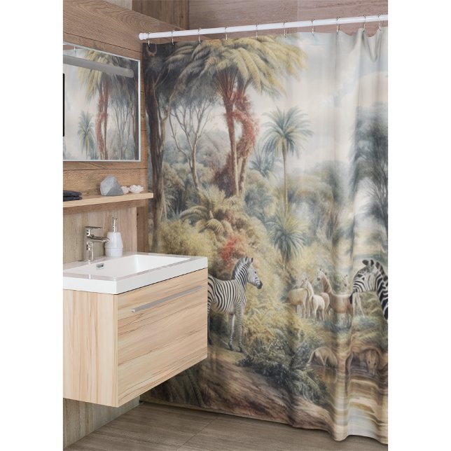Rideaux De Douche Scène botanique de zèbres dans une oasis (Créateur téléchargé)