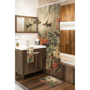 Rideaux De Douche Scène botanique vintage d'hummingbirdet de fleurs