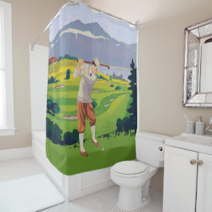 Rideaux De Douche Scène de golf Vintage Style Highlands