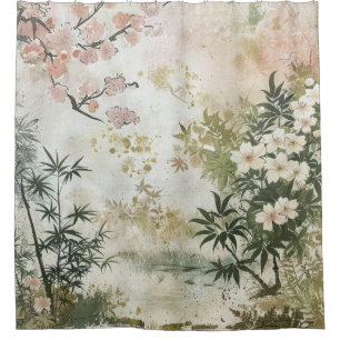 Rideaux De Douche Scène de jardin de fleurs de cerisier (6)