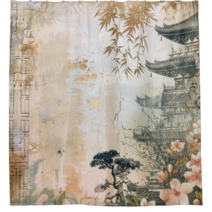 Rideaux De Douche Scène de jardin de fleurs de cerisier (7)