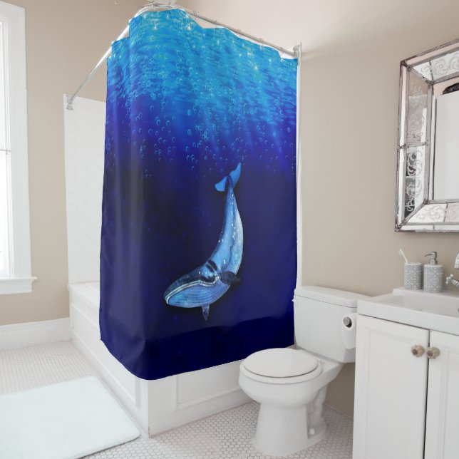 Rideaux De Douche Scène De Mouvement Verticale De Baleine Vers Le Ba (En situation)