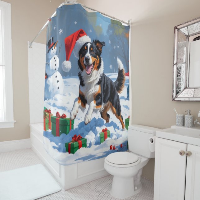 Rideaux De Douche Scène de Noël australienne Kelpie (En situation)