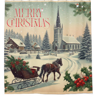 Rideaux De Douche Scène de Noël classique/Vintage