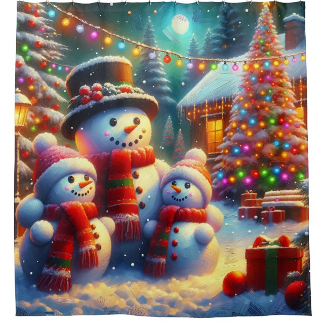 Rideaux De Douche "Scène de Noël de la famille des Snowmans" (Devant)