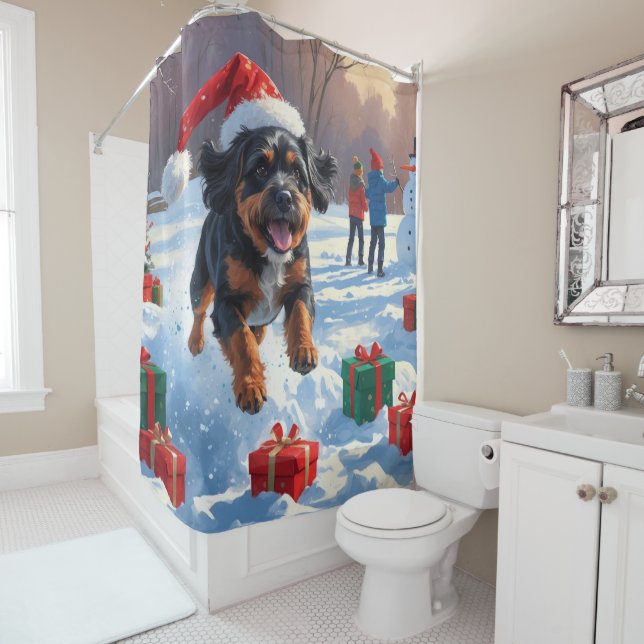 Rideaux De Douche Scène de Noël des Bouviers des Flandres (En situation)