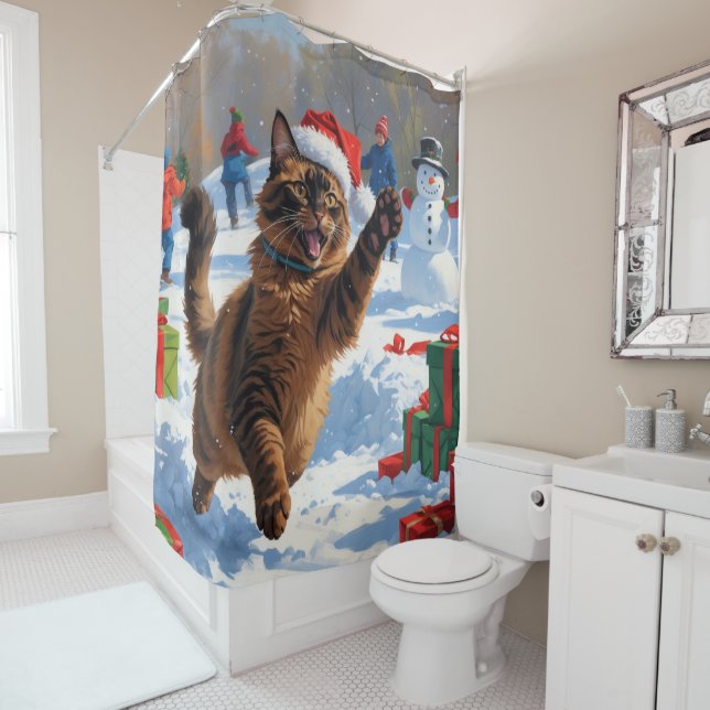 Rideaux De Douche Scène de Noël du Festival de Chat Abyssinien (En situation)