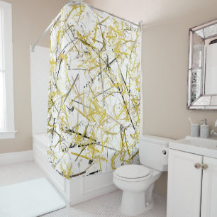 Rideaux De Douche Scribbles Abstraits - moutarde et Brown