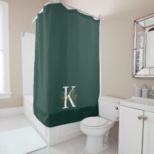 Rideaux De Douche Script moderne Emerald Green Monogram