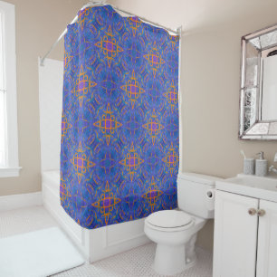 Rideaux De Douche Script mystique, orange sur bleu océan