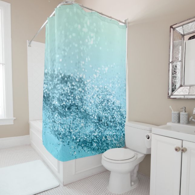 Rideaux De Douche Seafoam Aqua Ocean MERMAID Girls Parties scintilla (En situation)