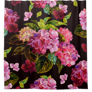 Rideaux De Douche Seamless floral pattern. Hydrangea on a on a dark
