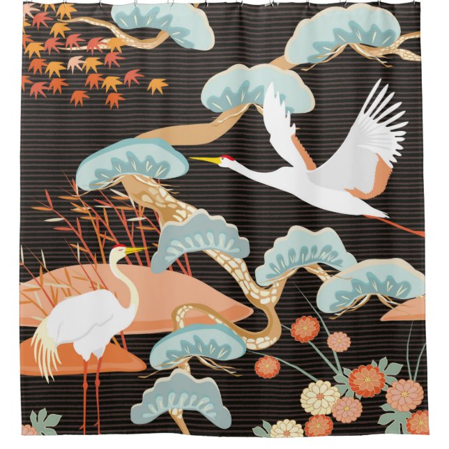 Rideaux De Douche Seamless pattern with birds. Crane. Heron. Japanes (Devant)