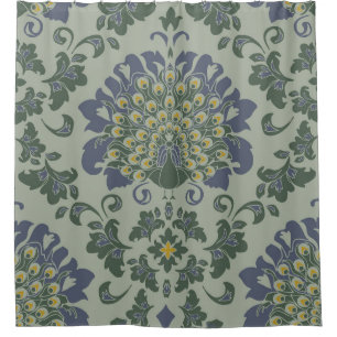 Rideaux De Douche Seamless vintage pattern with romantic bird on blu