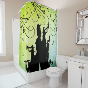 Rideaux De Douche Section Trumpet Jazz Music Green