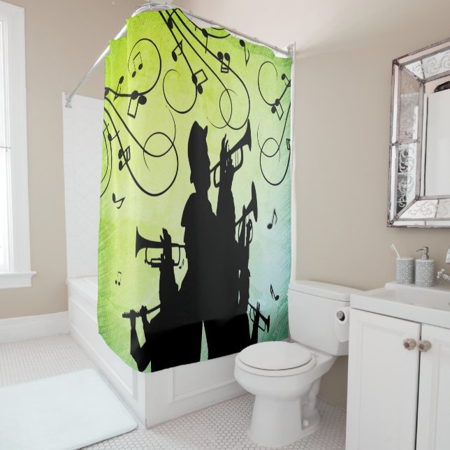 Rideaux De Douche Section Trumpet Jazz Music Green (En situation)