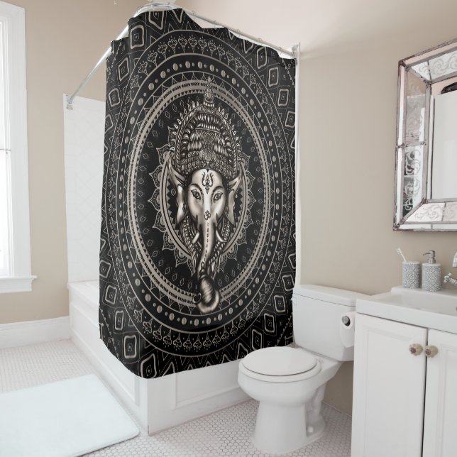 Rideaux De Douche Seigneur Ganesha - noir de sépia (En situation)