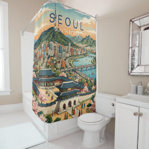 Rideaux De Douche Séoul Corée du Sud Voyage Art Vintage
