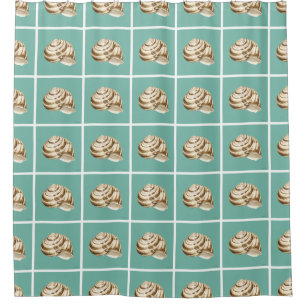 Rideaux De Douche Sépia Shell rayé sur Teal