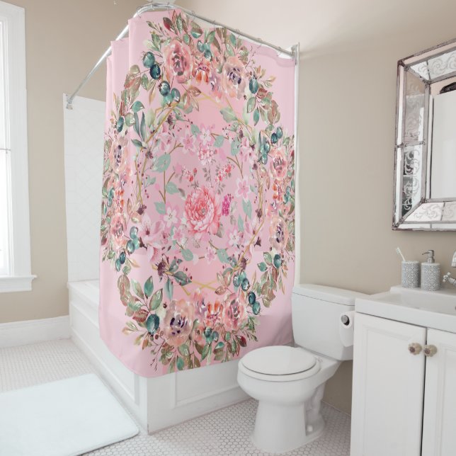 Rideaux De Douche Serre Florale Rose, Belle Oeuvre (En situation)