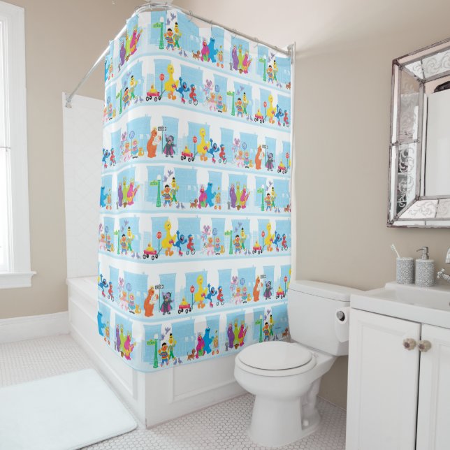 Rideaux De Douche Sesame Pals Marcher Le Long De Sesame Street Motif (En situation)