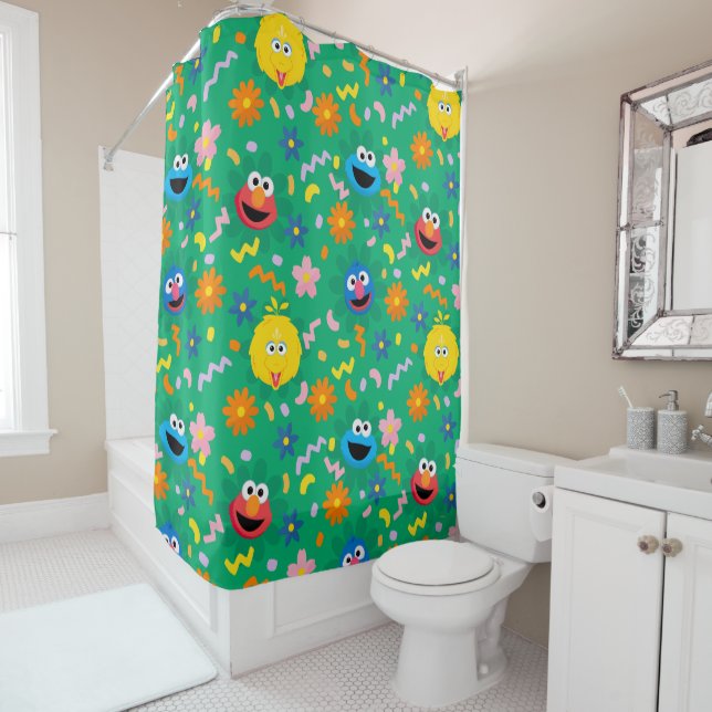 Rideaux De Douche Sesame Street Green Floral Motif (En situation)