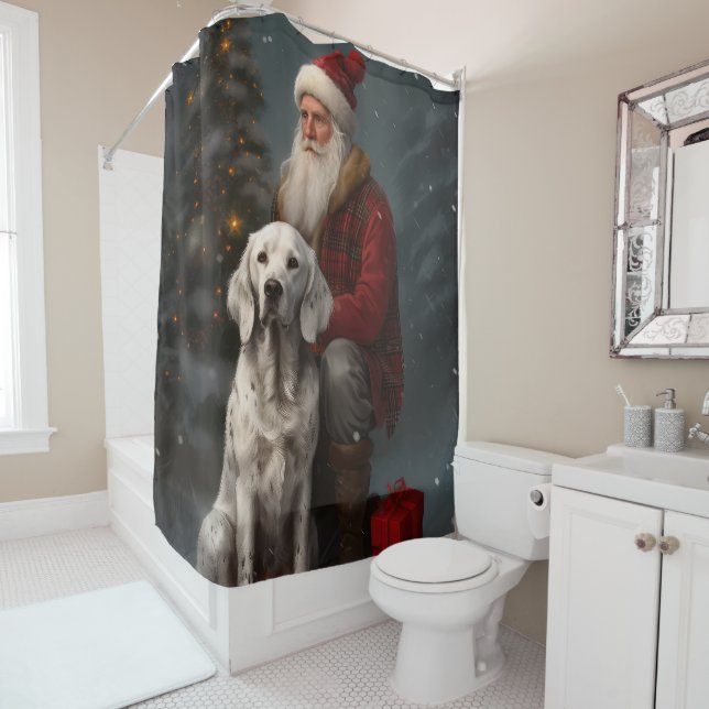 Rideaux De Douche Setter anglais avec Noël Festif du Père Noël (En situation)