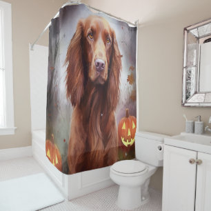 Rideaux De Douche Setter irlandais d'Halloween avec des citrouilles 