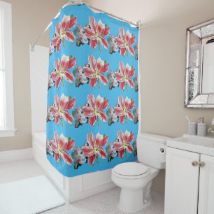 Rideaux De Douche Shabby Bleu Rouge Lys fleurs florales Douche ridea