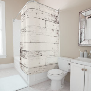 Rideaux De Douche Shabby Chic Off White Ivory Wood Ferme rustique