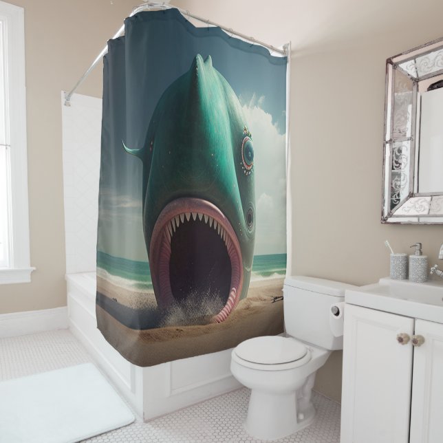 Rideaux De Douche Shark sculpture on the beach (En situation)