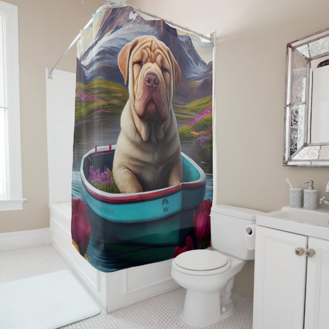 Rideaux De Douche Sharpei sur une pagaie : une aventure Pittoresque (En situation)