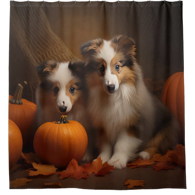 Rideaux De Douche Shetland Sheepdog Chiot Chiot Automne Citrouille d (Devant)