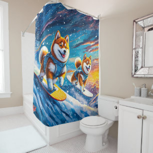 Rideaux De Douche Shiba Inu On Snowboards Design par Rich AMeN Gill