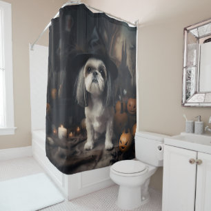 Rideaux De Douche Shih Tzu Citrouilles Halloween effrayant