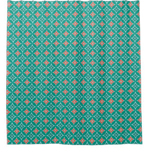 Rideaux De Douche Shippo avec Motif Fleur, Turquoise et Coral