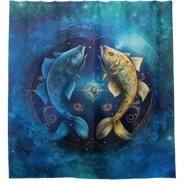 Rideaux De Douche Signe de zodiaque Pisces Design d'aquarelle (Devant)