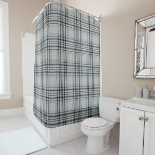 Rideaux De Douche Signe gris blanc et noir de plaid de tartan de