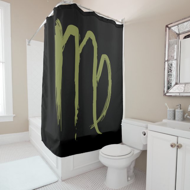 Rideaux De Douche SIGNE Zodiaque VIRGO Juillet Août Astrologie Verte (En situation)