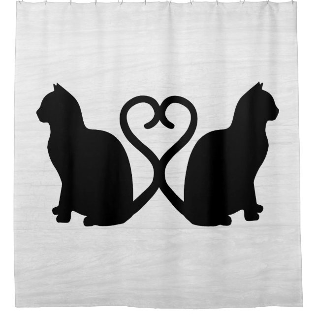 Rideaux De Douche Silhouette Coeur de deux chats sur texture blanche (Devant)