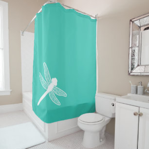 Rideaux De Douche Silhouette de libellule blanche sur Turquoise