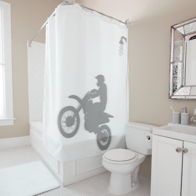 Rideaux De Douche Silhouette de l'ombre de la motocross derrière la  (En situation)