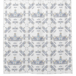Rideaux De Douche Silver Crowns Diamants de Coeur Perles Motif Blanc