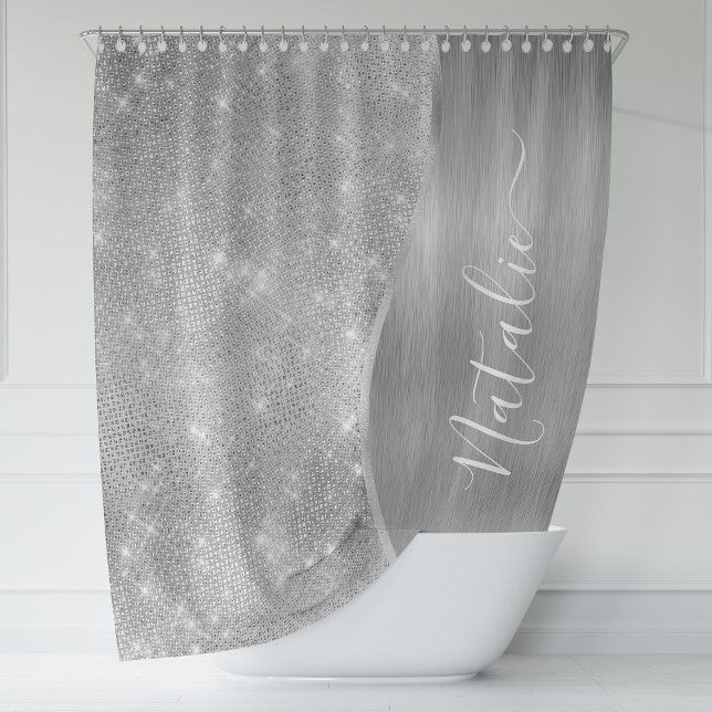 Rideaux De Douche Silver Glitter Glam Bling Personalized (Créateur téléchargé)